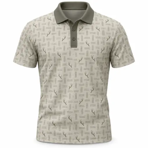 Antler Broken Basket Stone Olive Polo Shirt - Front view