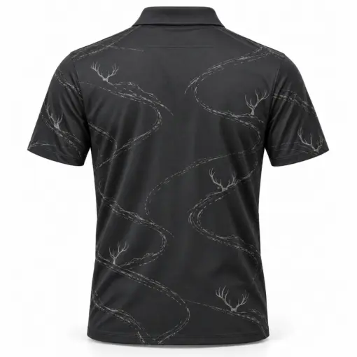 Antler Contour Ribbons Charcoal Ash Polo Shirt - Back view