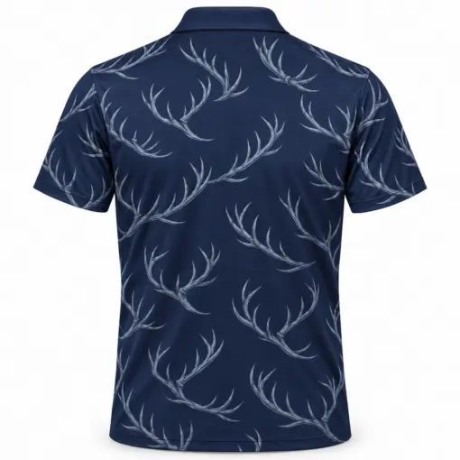 Antler Crescent Weave Navy Pewter Polo Shirt - Back view