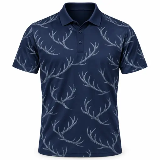 Antler Crescent Weave Navy Pewter Polo Shirt - Front view