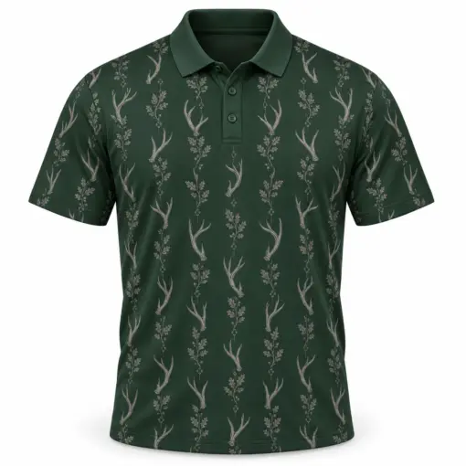 Antler Oak Filigree Forest Pewter Polo Shirt - Front view