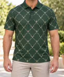Antler Seed Trellis Forest Stone Polo Shirt - Model wearing the product
