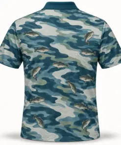 Bass Current Camo Mineral Blue Polo Shirt - Back view