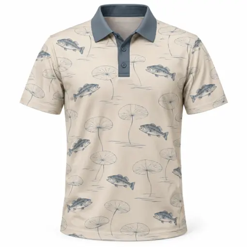 Bass Lotus Contours Oat Slate Polo Shirt - Front view