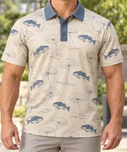 Bass Lotus Contours Oat Slate Polo Shirt - Model wearing the product