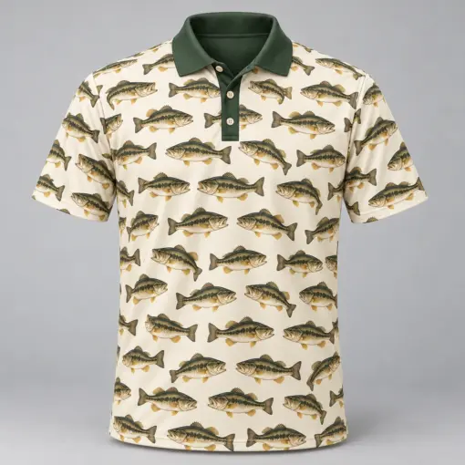 Bass Microprint Ivory Field Guide Polo Shirt - Front view