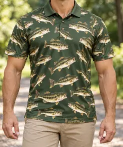 Bass Microprint Loden Bronze Polo Shirt - Model wearing the product