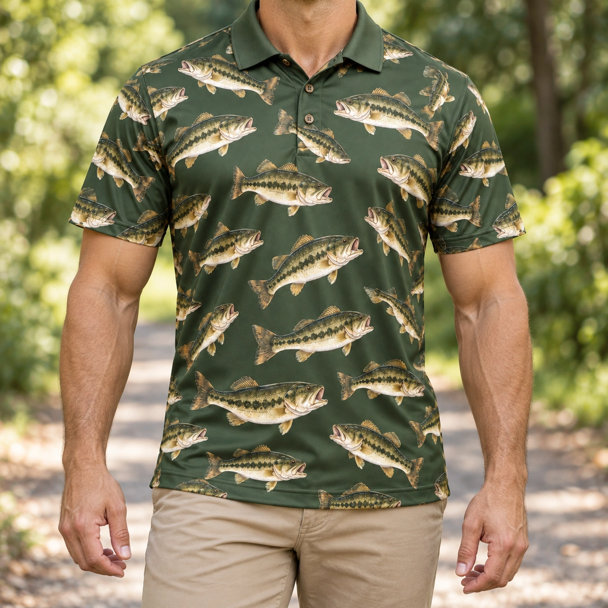 Bass Microprint Loden Bronze Polo Shirt - Model wearing the product