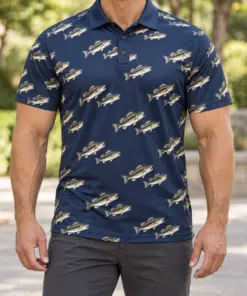 Bass Microprint Navy Silver Polo Shirt - Model wearing the product