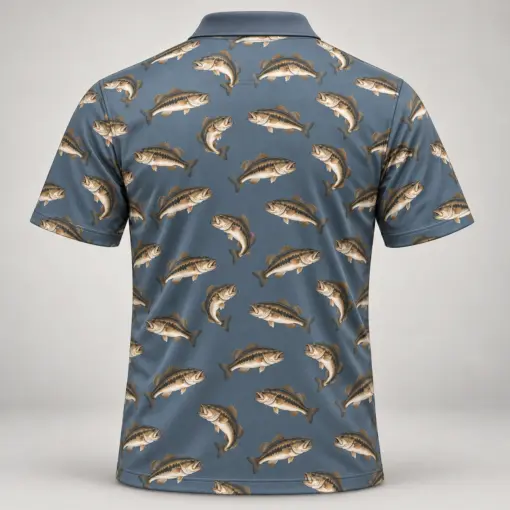 Bass Microprint Smoke Blue Polo Shirt - Back view