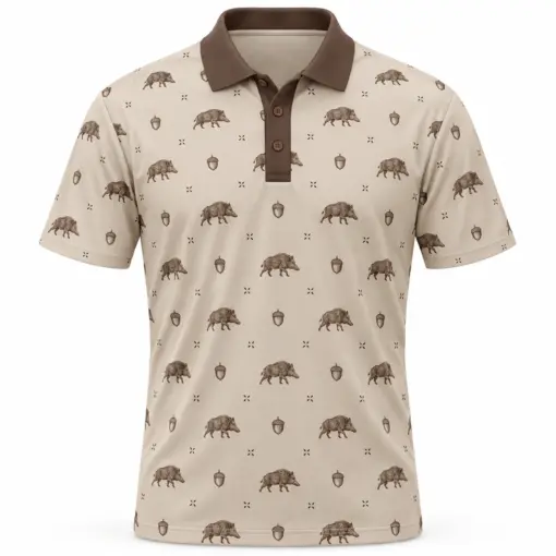 Boar Acorn Open Check Stone Ink Polo Shirt - Front view