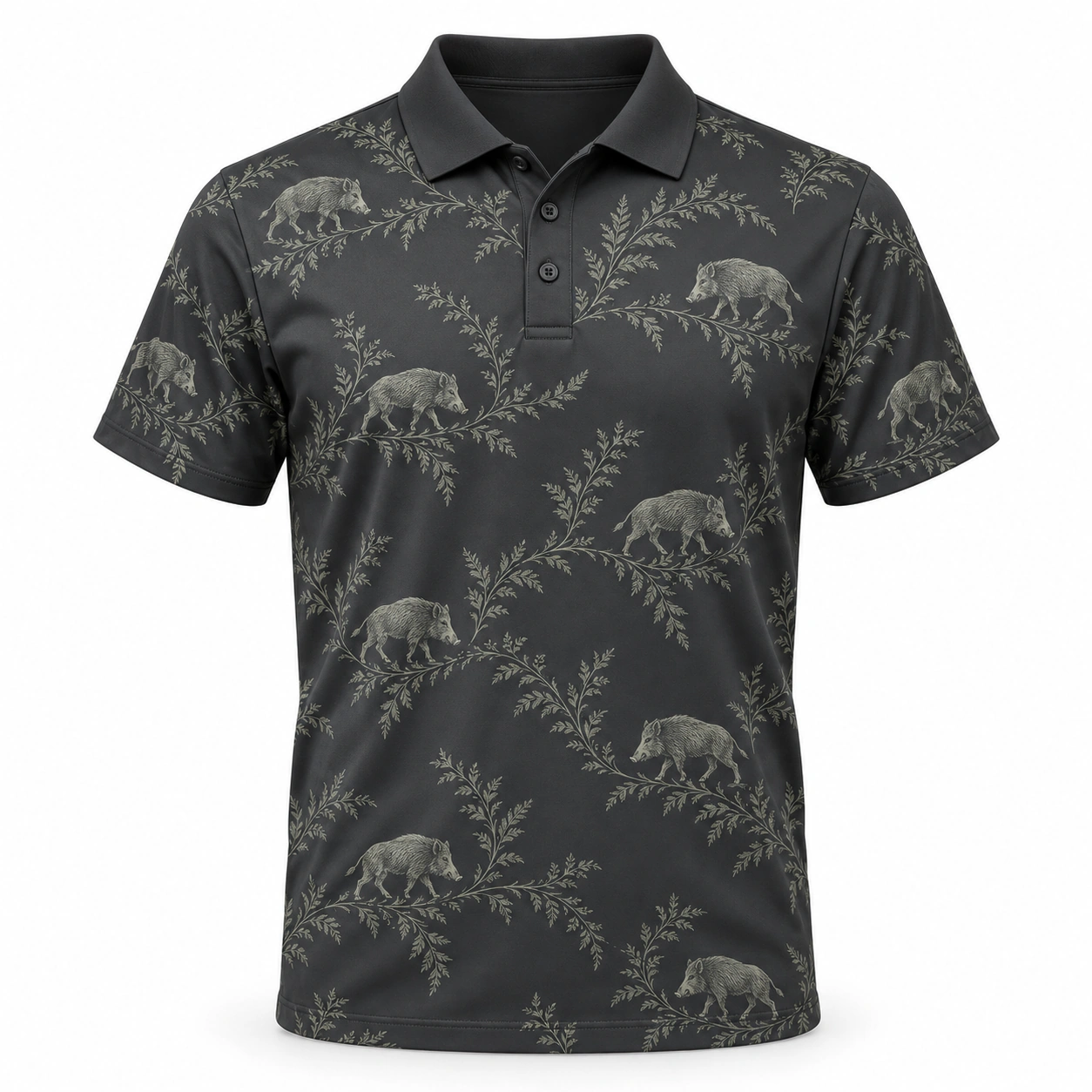 Boar Fern Drift Graphite Sage Polo Shirt - Front view