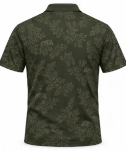 Boar Oak Leaf Mosaic Moss Pewter Polo Shirt - Back view