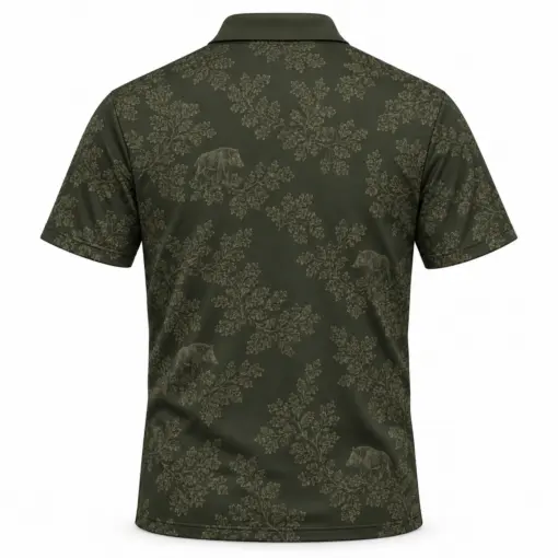Boar Oak Leaf Mosaic Moss Pewter Polo Shirt - Back view