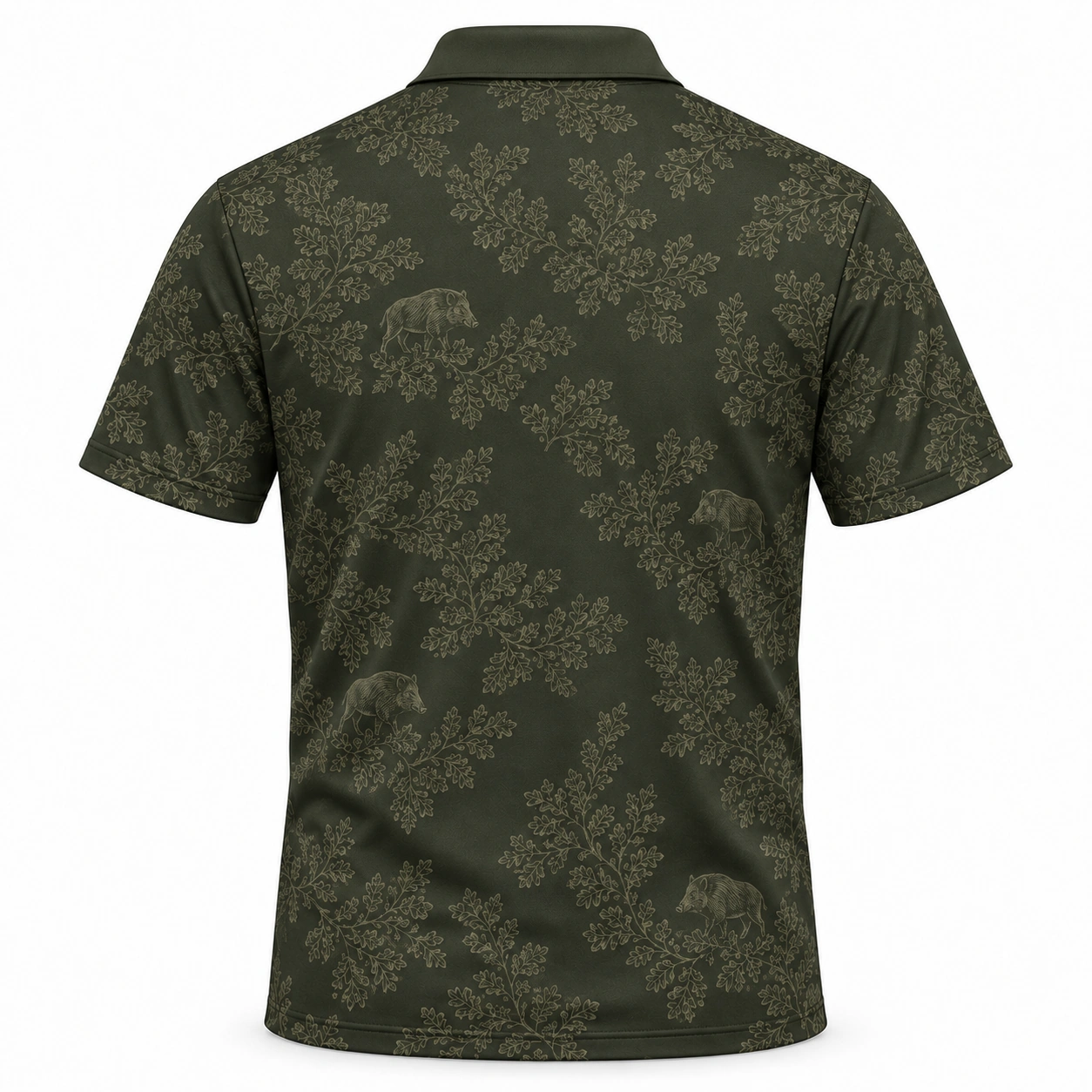 Boar Oak Leaf Mosaic Moss Pewter Polo Shirt - Back view