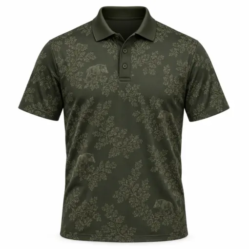 Boar Oak Leaf Mosaic Moss Pewter Polo Shirt - Front view