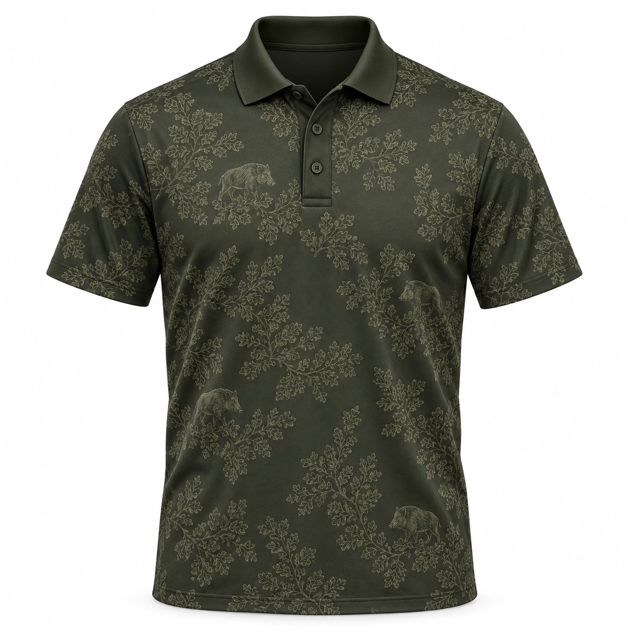 Boar Oak Leaf Mosaic Moss Pewter Polo Shirt - Front view