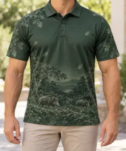 Boar Quiet Woodland Forest Smoke Polo Shirt - Model wearing the product