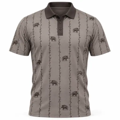 Boar Thorn Pinstripe Clay Charcoal Polo Shirt - Front view