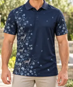 Deer Aspen Side Sweep Ink Stone Polo Shirt - Model wearing the product