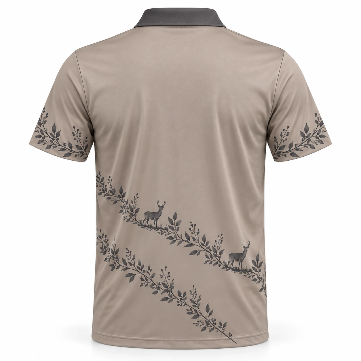 Deer Laurel Sash Taupe Ink Polo Shirt - Back view