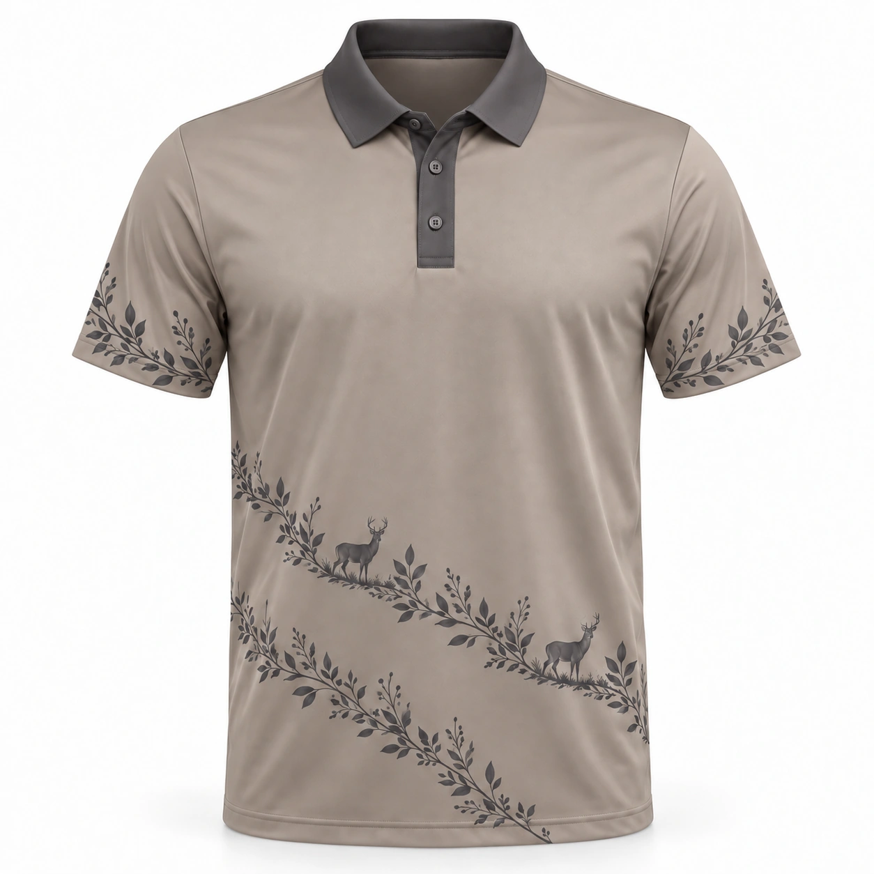 Deer Laurel Sash Taupe Ink Polo Shirt - Front view