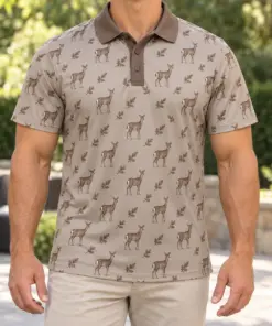 Deer Oak Checker Clay Slate Polo Shirt - Model wearing the product