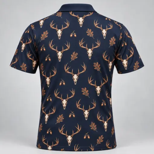 Deer Skulls Midnight Copper Polo Shirt - Back view