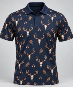 Deer Skulls Midnight Copper Polo Shirt - Front view
