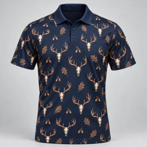 Deer Skulls Midnight Copper Polo Shirt - Front view