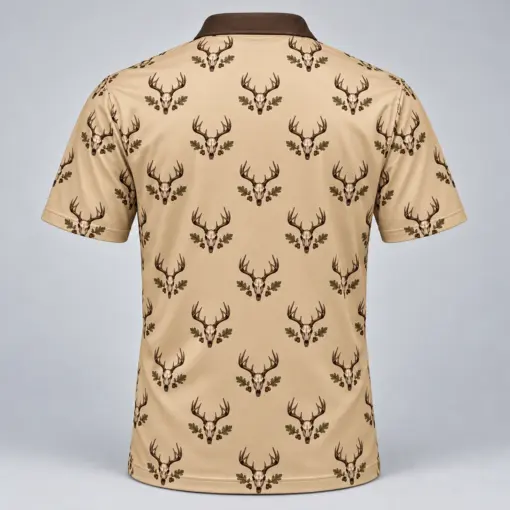 Deer Skulls Sand Heritage Polo Shirt - Back view