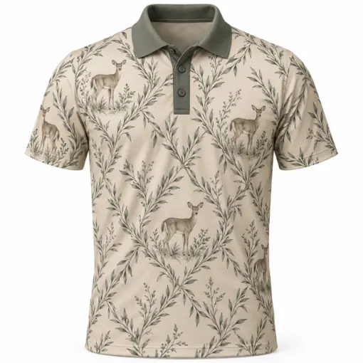 Deer Willow Diamond Oat Charcoal Polo Shirt - Front view