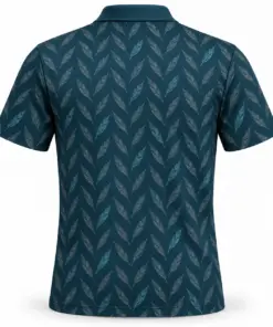Duck Feather Herringbone Petrol Slate Polo Shirt - Back view
