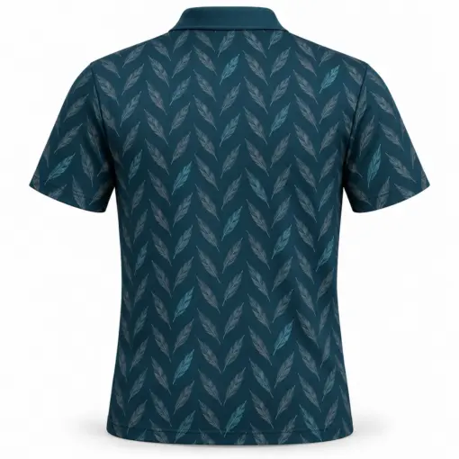 Duck Feather Herringbone Petrol Slate Polo Shirt - Back view