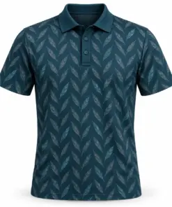 Duck Feather Herringbone Petrol Slate Polo Shirt - Front view