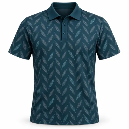 Duck Feather Herringbone Petrol Slate Polo Shirt - Front view