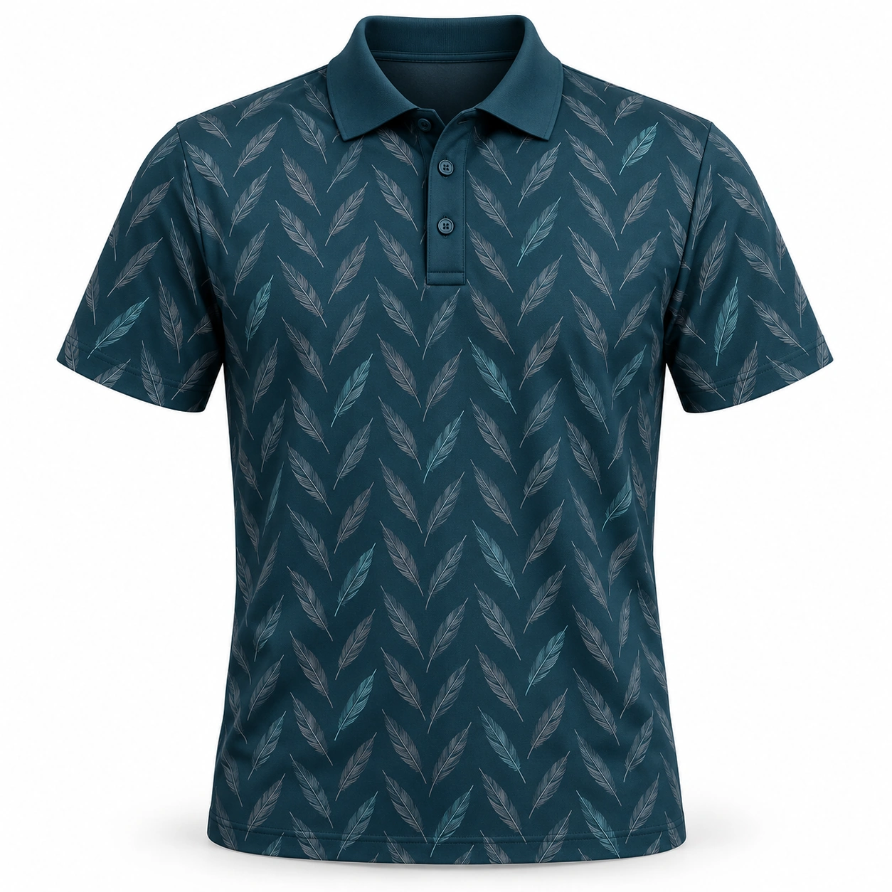 Duck Feather Herringbone Petrol Slate Polo Shirt - Front view