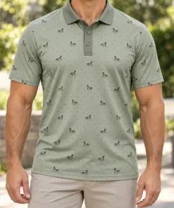 Duck Marsh Pin Dot Sage Stone Polo Shirt - Model wearing the product