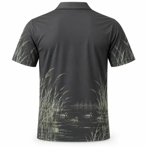 Duck Quiet Reedline Graphite Sage Polo Shirt - Back view