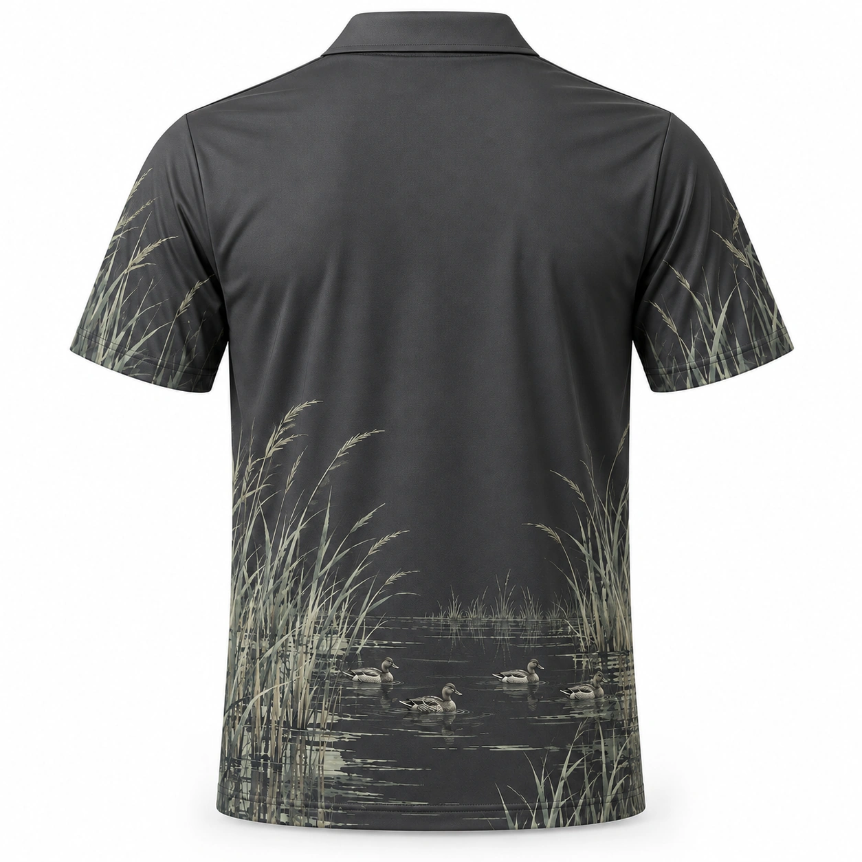 Duck Quiet Reedline Graphite Sage Polo Shirt - Back view