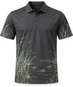 Duck Quiet Reedline Graphite Sage Polo Shirt - Front view
