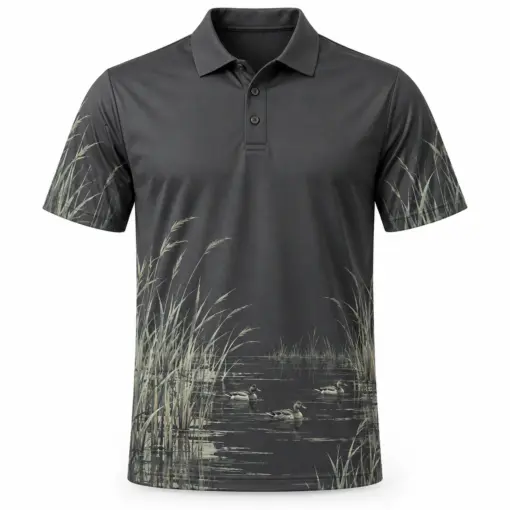 Duck Quiet Reedline Graphite Sage Polo Shirt - Front view