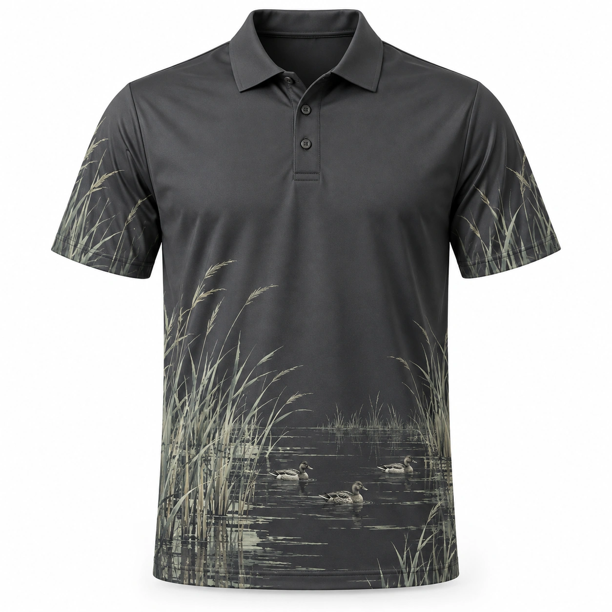 Duck Quiet Reedline Graphite Sage Polo Shirt - Front view