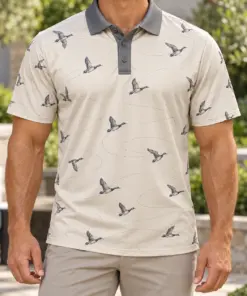 Duck Wing Trace Pearl Slate Polo Shirt - Model wearing the product