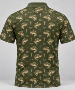 Faith and Fishing Olive Bone Polo Shirt - Back view
