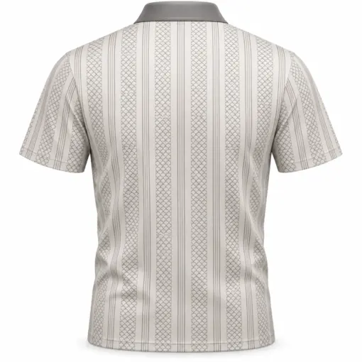 Fish Scale Fine Pinstripe Pearl Pewter Polo Shirt - Back view