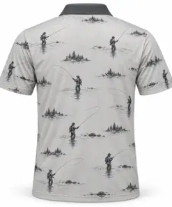 Fly Cast River Arc Ash Charcoal Polo Shirt - Back view