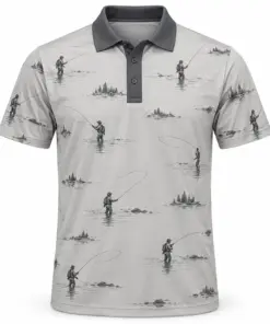 Fly Cast River Arc Ash Charcoal Polo Shirt - Front view
