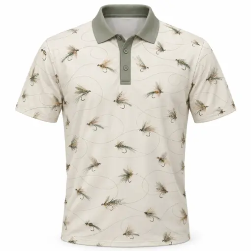 Fly Line Loops Pearl Sage Polo Shirt - Front view