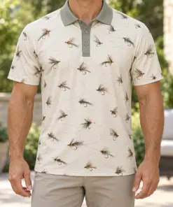 Fly Line Loops Pearl Sage Polo Shirt - Model wearing the product